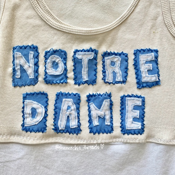 white and blue Notre Dame embroidered hand sewn tank top - Picture 2 of 9